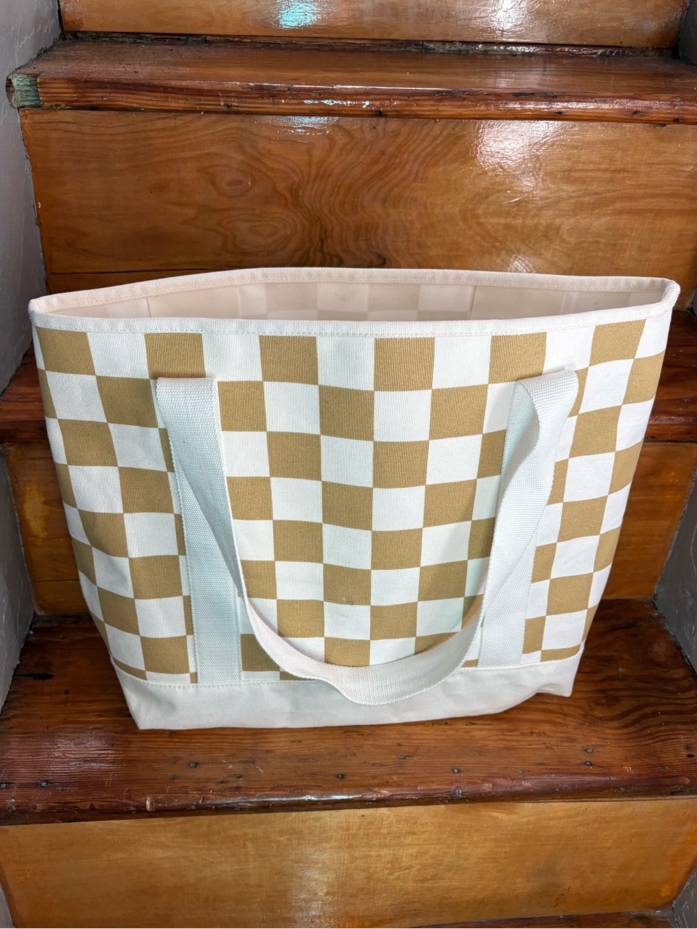 Vans Checkerboard Tote Bag in Cream and Tan